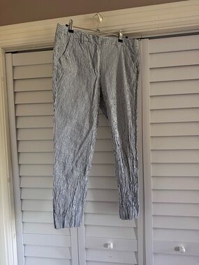 MaxMara Blue and White Seersucker Cropped Pants